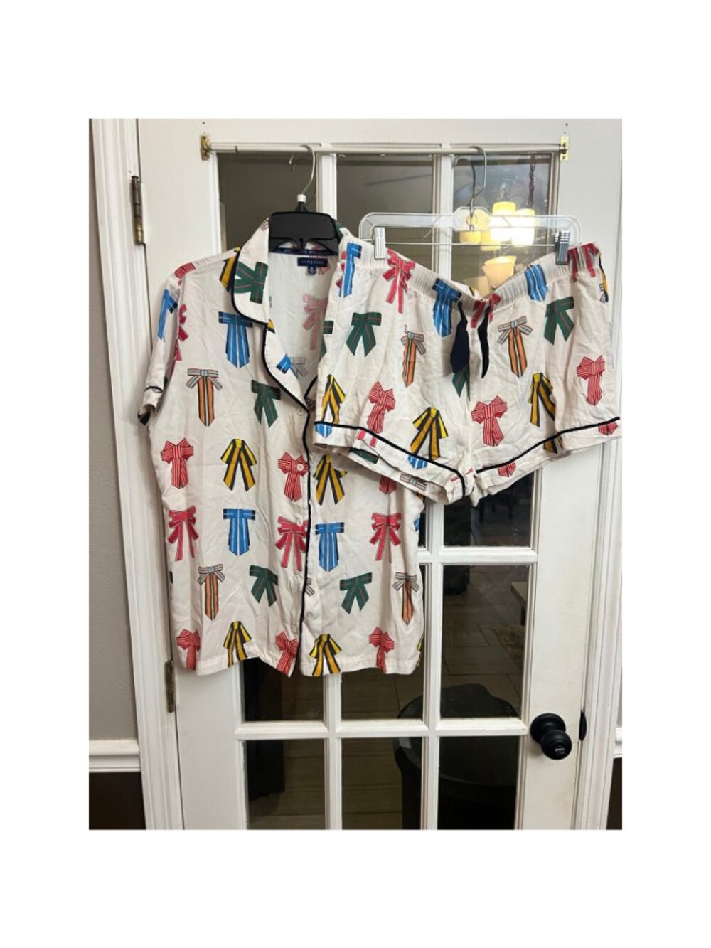 Katie Kime Colorful Bow Print Pajama Set White Modal Cotton XL Short Sleeve PJ - Picture 2 of 6